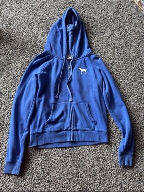 Victoria's Secret PINK Blue Fleece Hoodie with Logo Trim